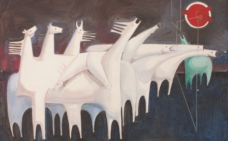 Kadhim-Hayder-Fatigued-Ten-Horses-Converse-with-Nothing-1965-Oil-on-canvas-e1443794428996
